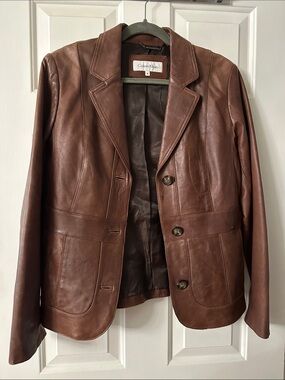 Calvin Klein Chocolate Brown Leather Blazer
